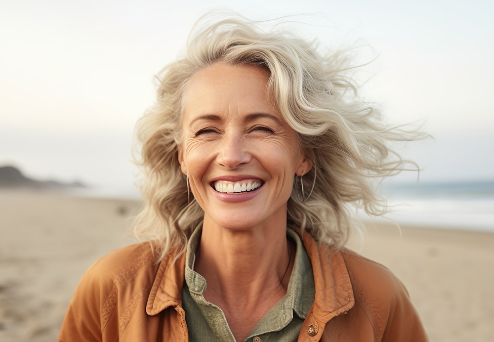 happy mature woman at the beach